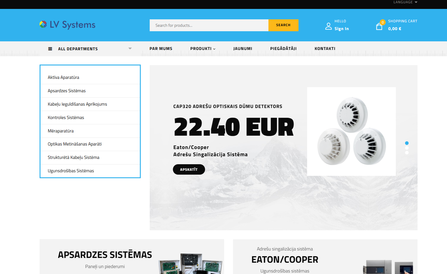 Homepage layout with category sidebar and product highlights