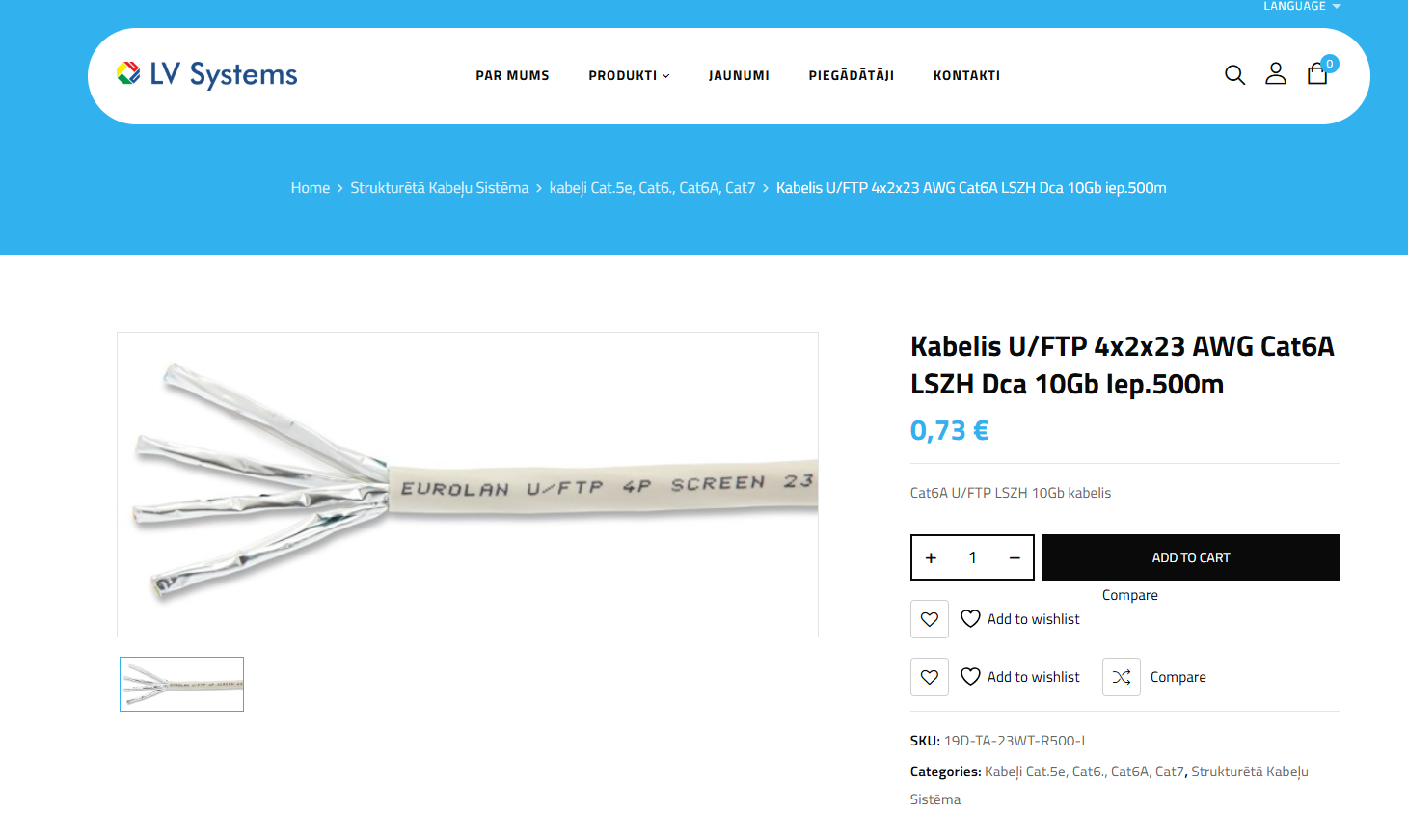 Product detail page with imported Excel data