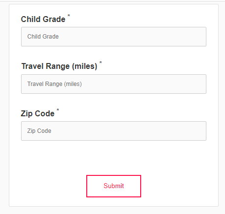 Custom front-end form input field for capturing the child's grade level, part of the SquareSpace-embedded form.