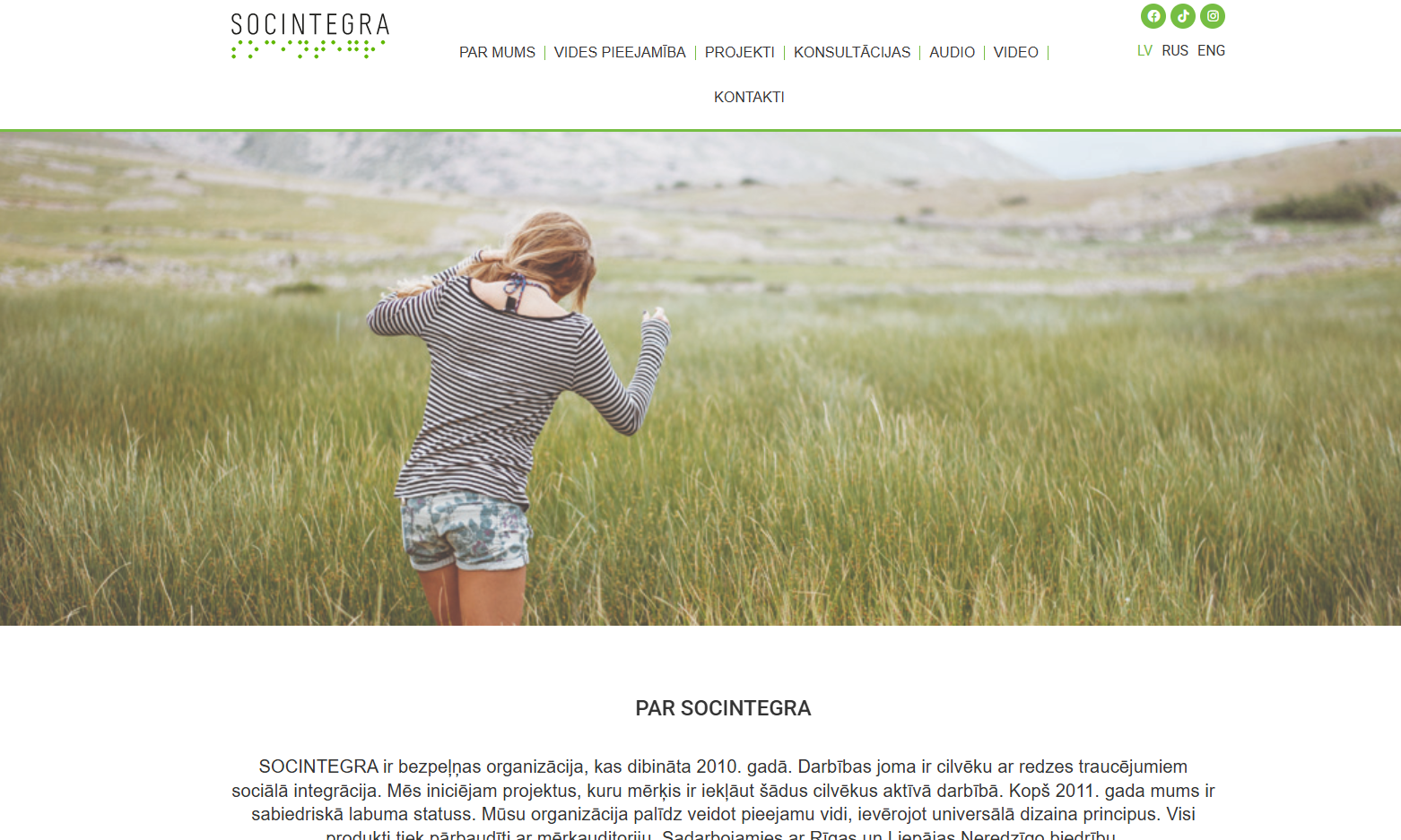 Homepage of Socintegra.lv after accessibility and UI enhancements by 2410