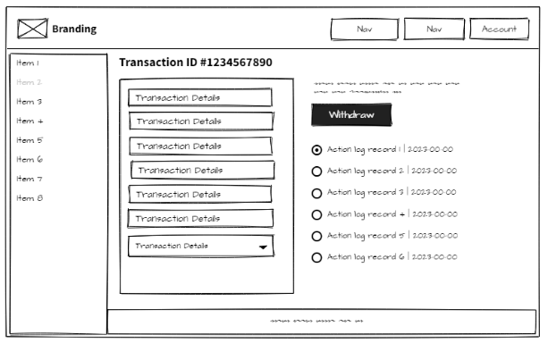 Transaction details and manual withdrawal