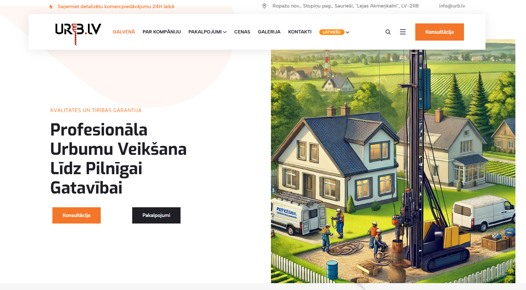 Main message and visual impression from the homepage – 'Professional Well Drilling to Full Completion'